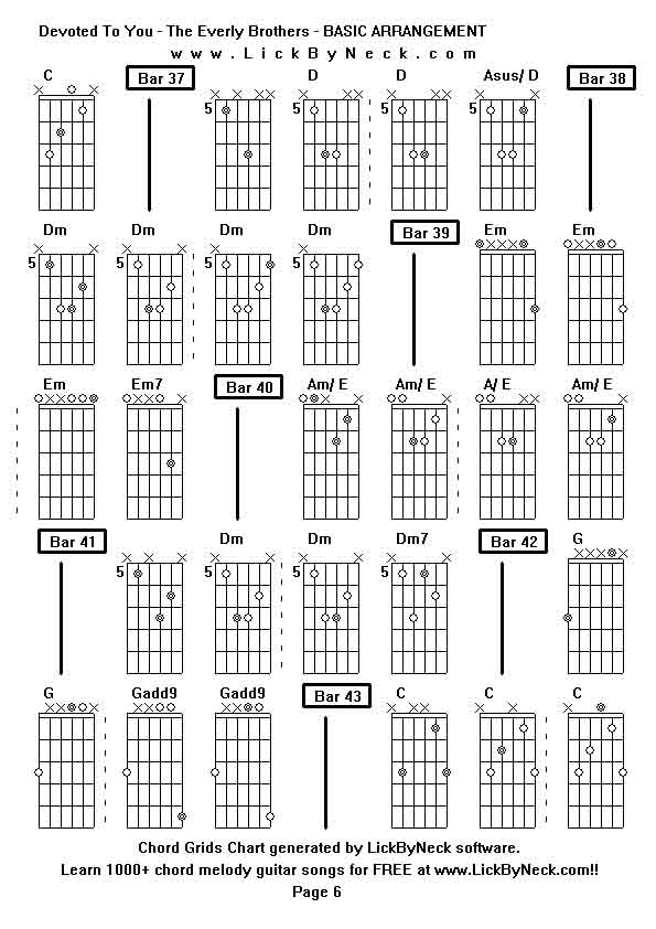 Chord Grids Chart of chord melody fingerstyle guitar song-Devoted To You - The Everly Brothers - BASIC ARRANGEMENT,generated by LickByNeck software.